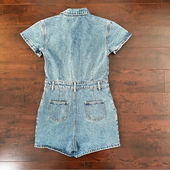 LIONESS Urban Outfitters Revolve U Know What’s Up Denim Jean Romper Size XS Blue - Picture 8 of 15